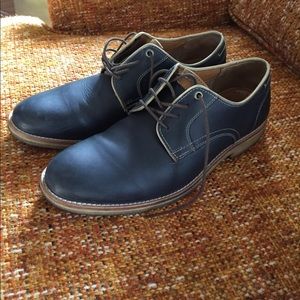 Johnston & Murphy Dark Blue Derbys with Tan Sole
